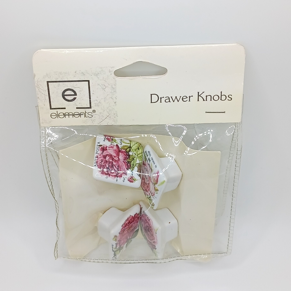 Pink floral ceramic drawer pull set of 4 new